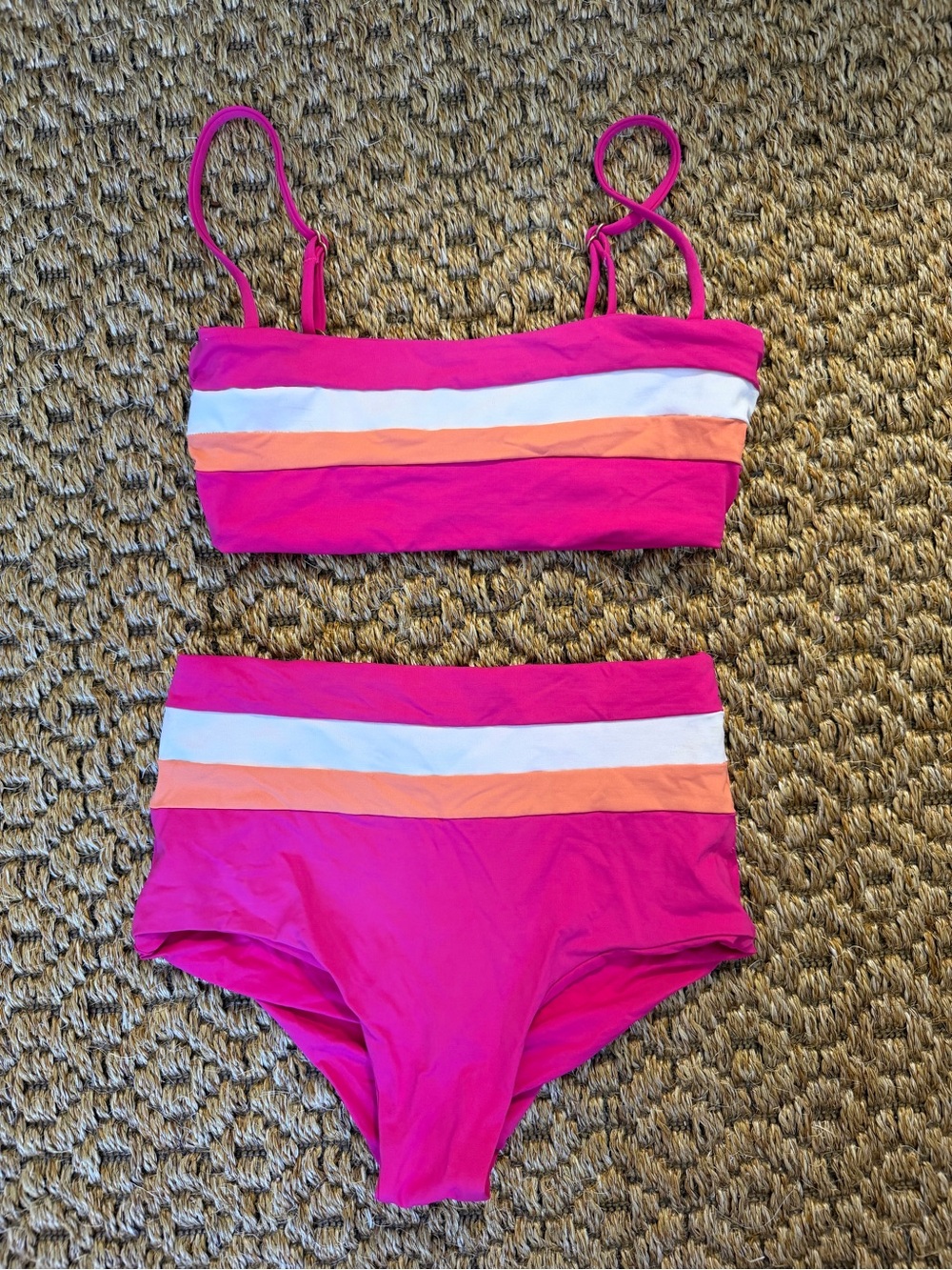 l*space Pink Orange White Striped Bikini Top